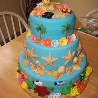 Beach Wedding Reception MMF, MMF and candy melt decorations. Dark chocolate mint cake with mint chocolate chip filling, chocolate cake with fudge filling, WASC...