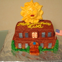 Schoolhouse butter cream with stamped bricks and candymelt sun