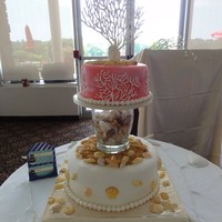Coral And Beach Bridal Shower Cake This a bridal shower cake inspired by a cake here by "heipops". The bottom tier is chocolate cake with irish cream filling. Top...