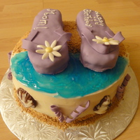 Flip Flops Strawberry shortcake covered in buttercream. Flip flops made of RKT. Crushed cinnamon cookies for sand and piping gel for water. Chocolate...