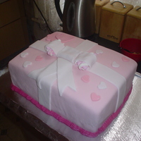 First Fondont Cake Chocolate cake with vanilla butter cream two 9x13 trimed this was the first time that i have used fondant and it was quite hard picking it...