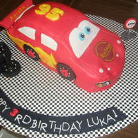 Lightning Mcqueen This is the 3rd ever cake I have ever made and my first 3d cake. I made it for my sons 3rd birthday. It is a dark chocolate mud cake with...
