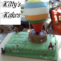 Hot Air Balloon Joint bday cake for 1 yr old and 7 yr old brothers. The 1 yr old is nicknamed monkey and the 7 yr old loves hot air balloons and has been...