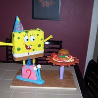 Spongebob And Gary Spongebob and Gary celebrating Hayden's bday. There is a krabby patty and french fries on the table