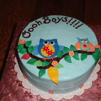 Owls this cake was for a babyshower for 4 moms, all of which were having boys. The owls were designed to match the invitations. The owls &...