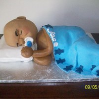 Sleeping Baby Cake Baby and pillow are shaped cake covered in fondant.