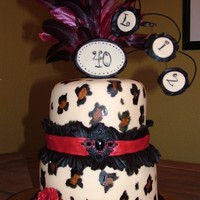 Leopard & Feathers I was asked to make a feminine leopard print cake with feathers and red, black & gold accents. This is my first attempt at handpainting...