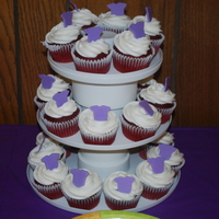 Baby Shower Cupcakes Red Velvet with cream cheese icing and fondant onesies