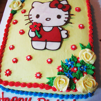 Hello Kitty Hello Kitty birthday cake, WASC with buttercream. Hello Kitty is my version/attempt at a chocolate transfer, but I tried it with what I had...