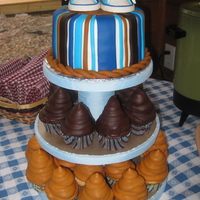 Baby Shower Cake And Cupcakes 6 in cake with gumpaste shoes (THANKS to stellastarchild for the amazing template!) and hi hat cupcakes.