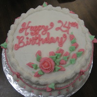 My First Cake! Just finished a community ed cake decorating class. This was my first cake for the class.