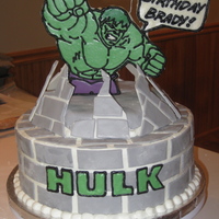 Incredible Hulk Cake Birthday boy wanted the Incredible Hulk. Tried about a million different ideas for the stand-up Hulk. Actually ended up using thick foam...
