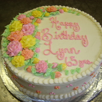 Peach, Pink, And Yellow Spring Rose B'day Cake All buttercream.