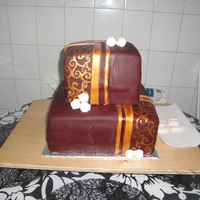 Burgandy And Gold With Flower Cake 