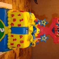 Elmo 2Nd Birthday White cake with vanilla filling. Covered in MMF. Gumpaste elmo cut with cricut cake. All accents are mmf.