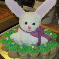 Easter Bunny Cake made with the wilton bear cake pan . I had to remove the bear ears and make ears with cardboard then frost them and tip them to add the fur...