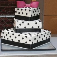 Polka-Dot Wedding 3 tier cake, all buttercream, fondant polka-dots and bow, ribbon