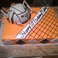 Volleyball Birthday This is a half sheet cake 2 layers. Iced with BC, diamonds with MMF, and curls with gumpaste. The Volleyball is RKT and covered in MMF. 1st...
