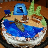 Camping Fun Had so much fun making this cake. Thanks to those on CC for inspiration. Cinnamon cake with cream cheese icing.All fondant decorations with...