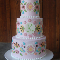 First Birthday Cake This was a three-tiered chocolate cake (8", 6", 4") with cookies and cream filling, pink BC icing, and monogram. The top...