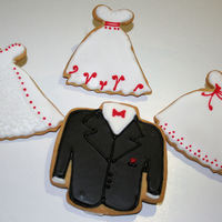 Wedding Cookies Groom jacket and three styles of a wedding dress in brides colors. NFSC with glace icing.