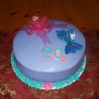 20Th Birthday This cake was made for my birthday that just recently passed! Chocolate cake with raspberry filling. Iced in buttercream with gelatin bow...