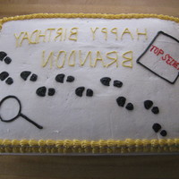 Secret Agent Vanilla sheet cake covered in Buttercream. Thanks to the many cakes on here for inspiration!