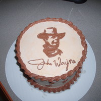 John Wayne B-Day Cake Free hand John Wayne in buttercream.