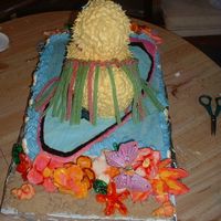Duckback.jpg Back view of cake. Grass skirt is candy as are coconuts. Made for a hawaiian themed birthday party for a little girl.