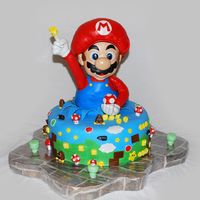 Super Mario Brother Vanilla Cake with Dulce de leche filling, covered with Fondant. The doll was made out of rice crispy. Everything was edible. The size of...