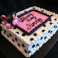 Baby Shower Cake This cake is all buttercream with a fondant bow. It is white cake with raspberry filling. Thanks to TxBama for the inspiration!!!