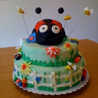 Garden Party Cake I made this cake for my best friends daughters 5th bday party. Its fondant and buttercream.