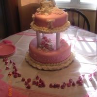 Lovie's Cake This cake was my creation. Made with fondant and buttercream and a precious moment figurine.