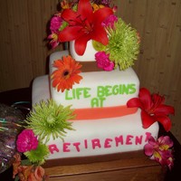 Retirement Cake Retirement cake for my mom and her co-worker. Covered in fondant with fondant details and fresh flowers.