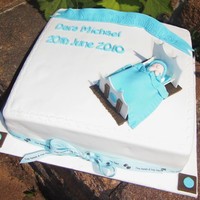 Christening Cake I couldn't resist using this ribbon so had to bring a bit of brown into a traditional blue colour scheme.