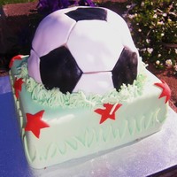 Soccer Star Cake My first attempt at a "ball" cake! It is for my daughter's 6th birthday - a soccer themed party as we are in World Cup mode...