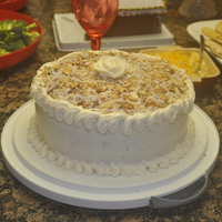 Italian Cream Cake For Cindie italian cream cake made with walnuts and coconut inside the cake, and with toasted coconut and almonds on top with cream cheese icing! yum...