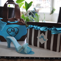 Purse, Shoe, Shoe Box purse and shoe box are made with mmf and chocolate mmf. The shoe , purse straps, bow, box top and the labels are all mmf with tylose. My...