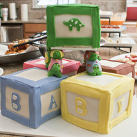 Baby Shower Blocks And Turtles Cake My first cake, made with pound cake, butter cream frosting, and fondant.