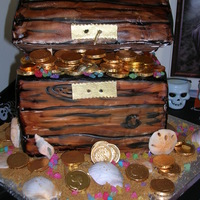 Treasure Chest Birthday Treasure Chest Cake with Rock Candy Jewels, Gum Paste Shells, and Brown Sugar Sand