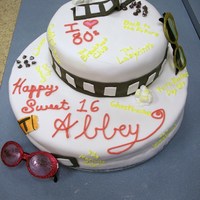 I Love 80S Movies This cake has 4 strawberry cake mixes on the bottom layer and 2 chocolate on the top. Done in marshmallow and chocolate marshmallow fondant...