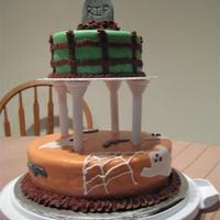 Halloween Cake I made this cake as my final Wilton Course 3 cake. It is red velvet cake (very spooky) with vanilla pudding filling. I used Ice N'...