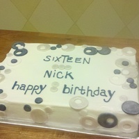 Nick's 16Th Birthday Cake Red velvet with buttercream and fondant accents. Cake matched the invitations.