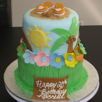 Luau Birthday Cake- 2Nd Fondant Cake This is a birthday cake for my sister's 20th luau themed birthday. Top tier is a 6" red velvet cake and bottom is a 8"...