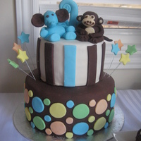 1St Birthday This was a cake I made for my son's 1st birthday inspired by his bedding. 6" and 9". Banana with chocolate fudge and...