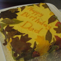 Dad's Birthday Cake square cake with fall leaves