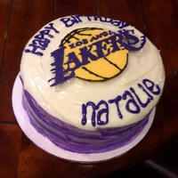 Lakers Birthday Cake This is a birthday cake for a teenager that loves the LA Lakers. It is a purple velvet with a creamcheese frosting. The Lakers logo is hand...