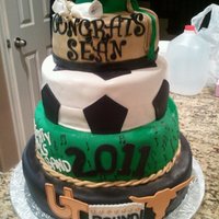 Band/soccer/university Of Texas Graduation Cake 4 tier graduation cake, flavors include red velvet with white chocolate cream cheese frosting, dark chocolate cake with chocolate...