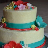 Flower Birthday Cake I made this cake for my two yr old daughter. It is buttercream with MMF flowers. This is my first time working with the fondant.