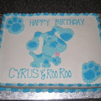 Blues Clues Birthday 11x15 yellow cake. All bc frosting and decorations. Blue and paw prints pictures were printed, then copied onto wax paper. Overlaid them on...